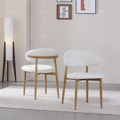 เก้าอี้ทานอาหารขาเหล็กผ้าโอ๊คสีเบจ